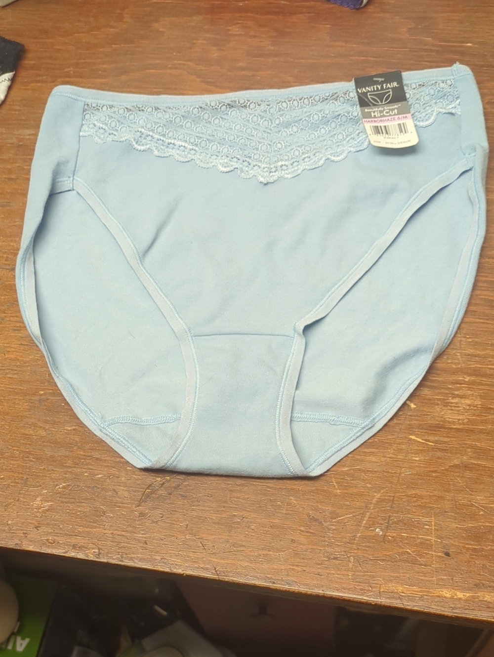 6/M Vanity Fair hi cut panties HarborHaze Blue 13129 NWT 92% cotton